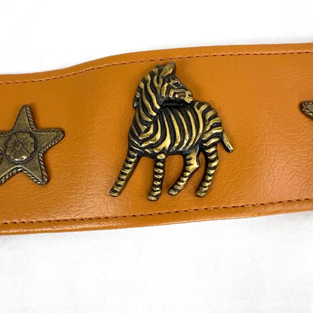 Brown Leather Belt Womens 31 in Animal Ornate Boho Elephant Zebra Lion‎ Western